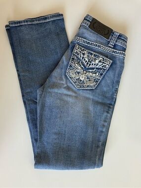 Embroidered Pocket Boot Cut Jeans in Blue women size 1/2